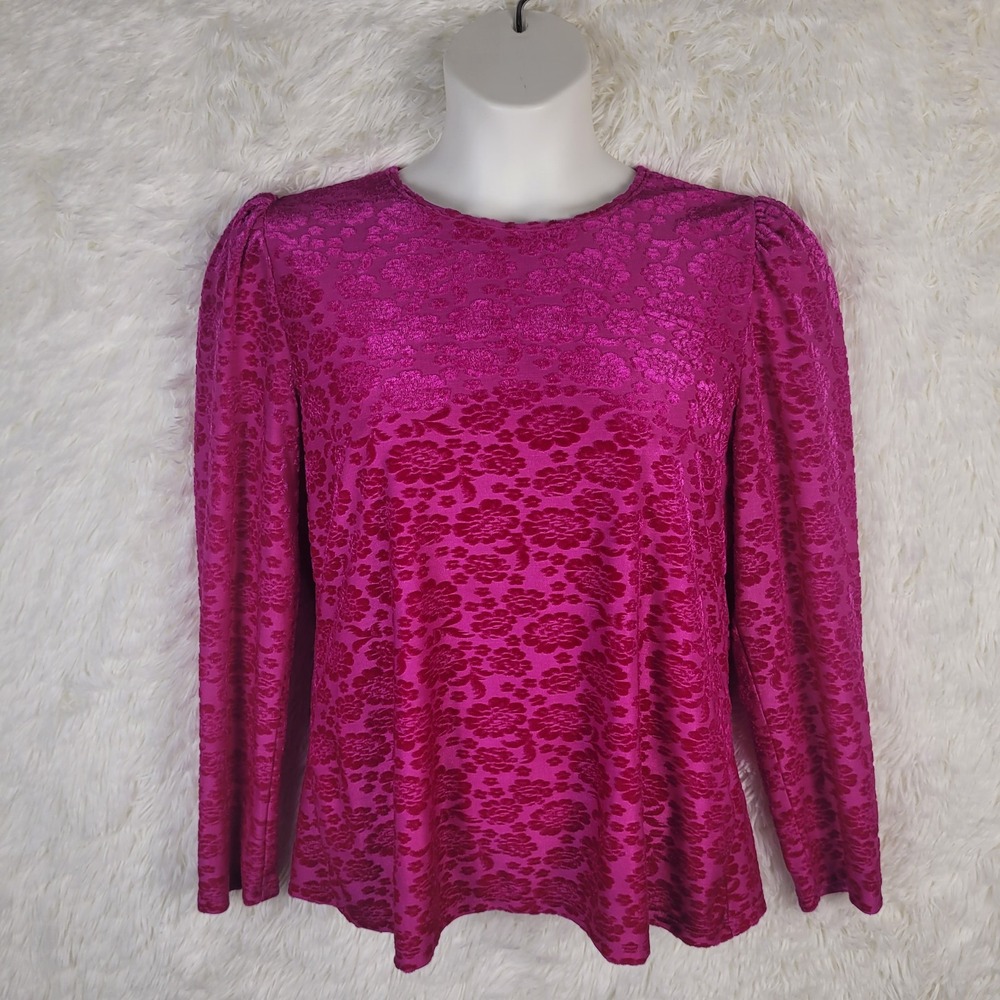 Charter Club Womens Magenta Pink Burnout Velvet Floral Long Sleeve Top Large